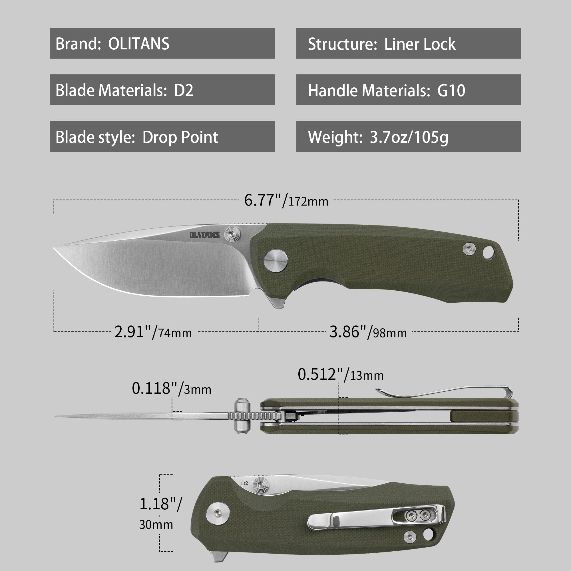Bomber G061 Folding Knife ( 2.91''+D2+G10 )- Liner LOCK-THUMB STUD-OLITANS