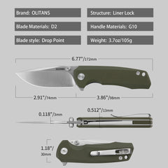 Bomber G061 Folding Knife ( 2.91''+D2+G10 )- Liner LOCK-THUMB STUD-OLITANS