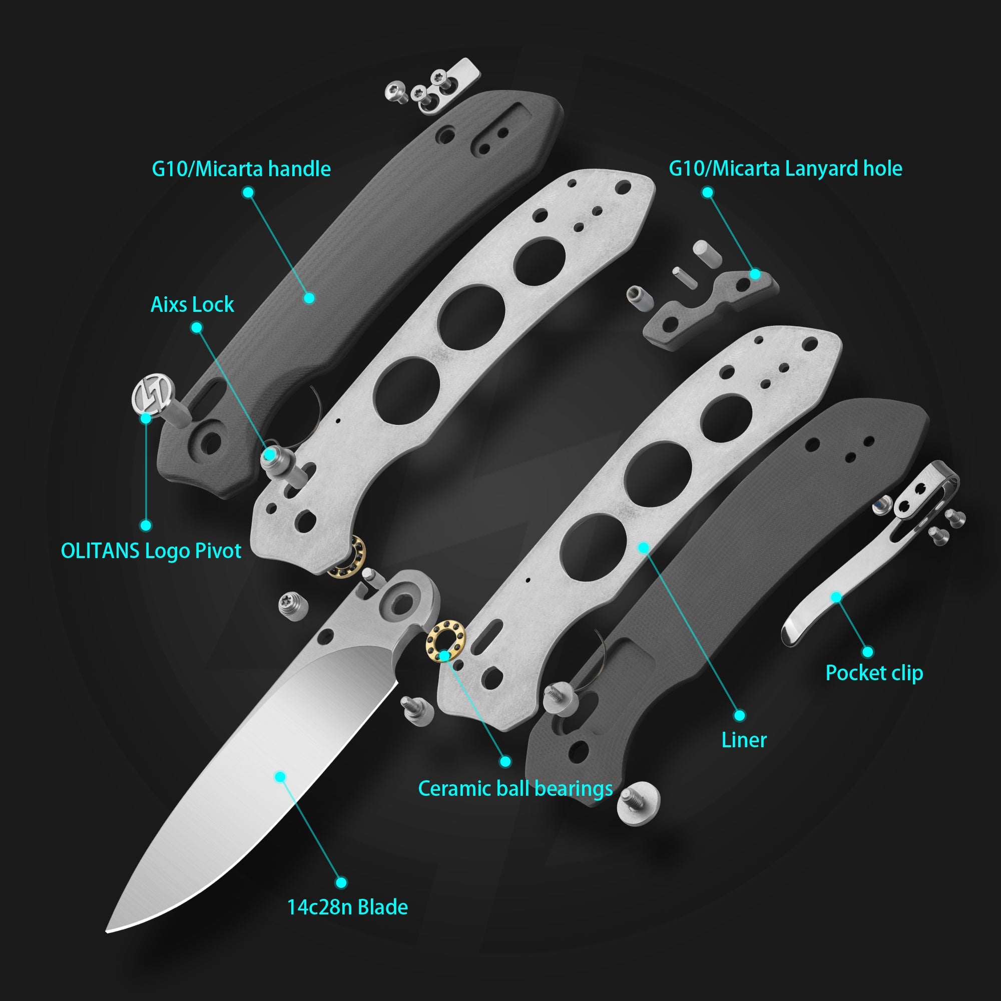 G031 Folding Camping Knife, Crossbar Lock Folding Pocket Knife, 3.3" 14C28N Sandvik Blade for Hiking, EDC 4.5oz