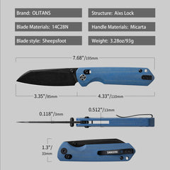 King Penguin G062 Folding Knife （3.35''+14C28N+Carbon fiber surface G10 Handle）-Crossbar Lock-Thumb Stud-Olitans