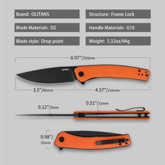 Maximus Pocket Knife Liner Lock(3.5"-D2 Blade-G10 Handle)-G066
