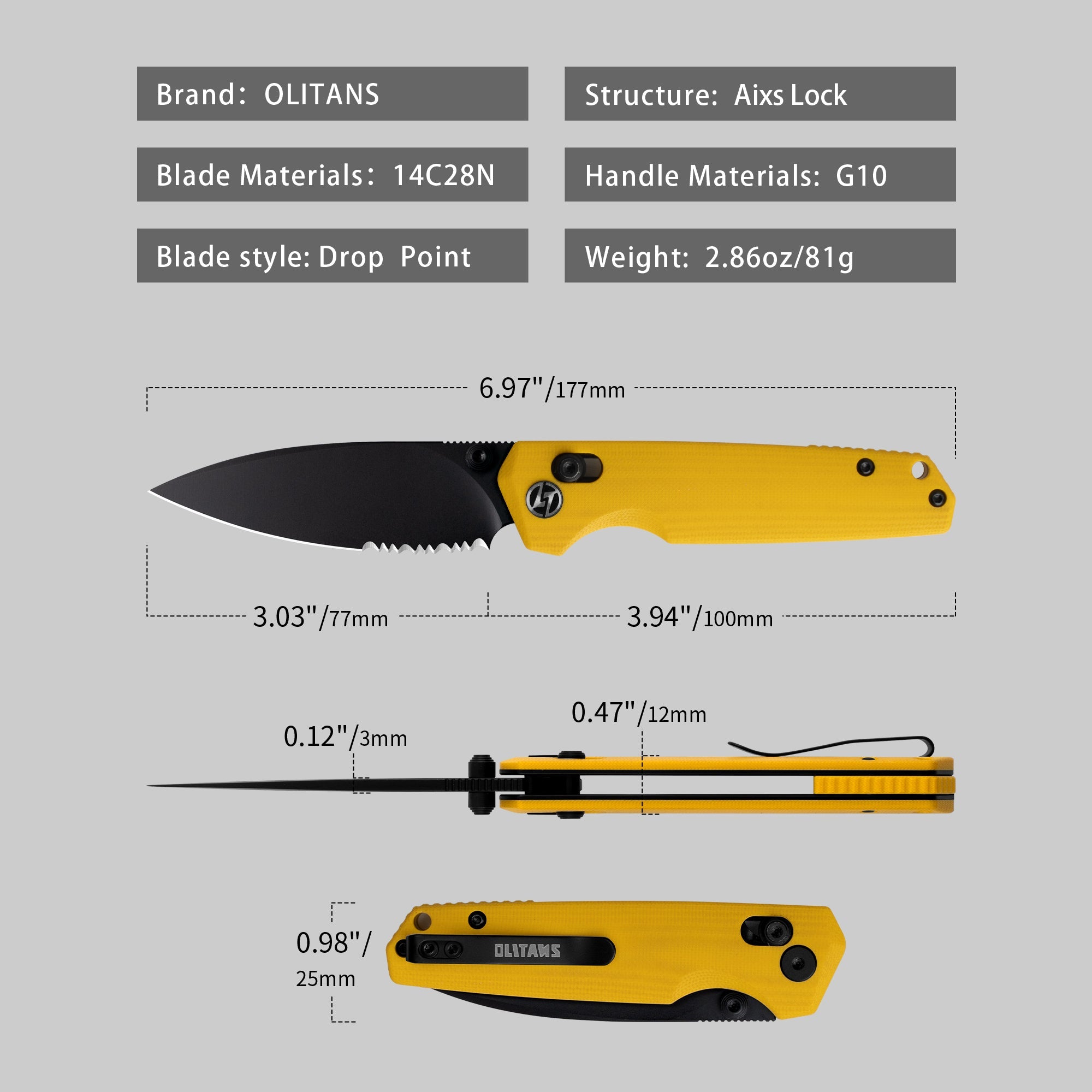 Youth Bird Serrated Pocket Knife （3''+14C28N+G10）-Crossbar Lock-Thumb stud-G053