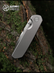 OLITANS T055 CPM Magnacut Folding Knife – 3.27" Blade, Full Titanium Handle, Thumb Stud, Washer Pivot System