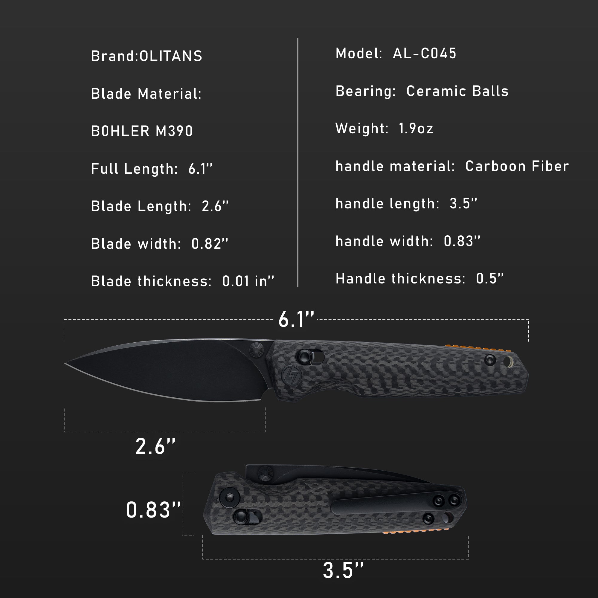 OLITANS- Crossbar lock (2.6" M390 Blade & Carbon Fiber Handle) C045