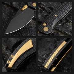 T052-Folding Knife 3.54'' Bohler M390 Blade + Titanium Handle - Crossbar Lock - Thumb Stud