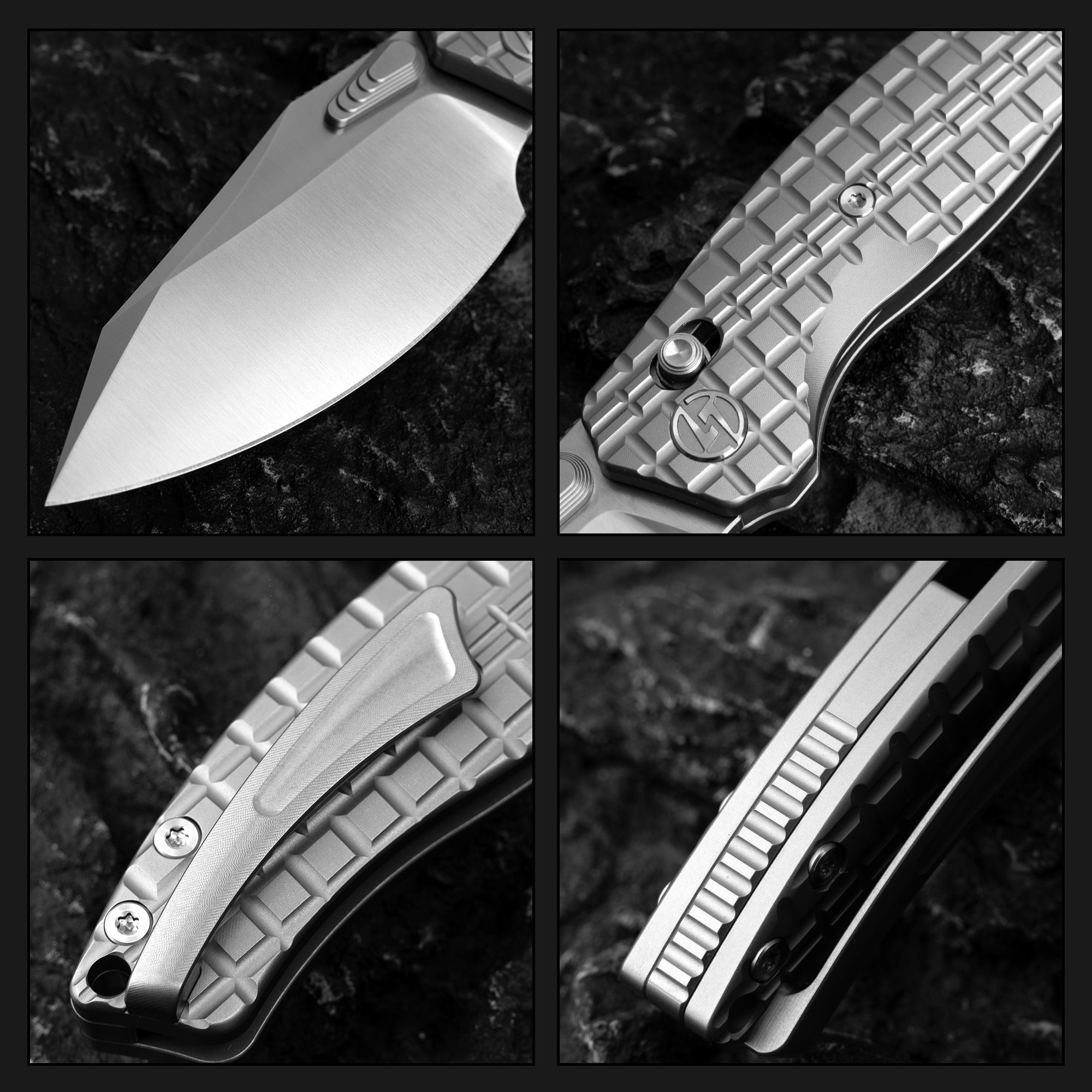T052-Folding Knife 3.54'' Bohler M390 Blade + Titanium Handle - Crossbar Lock - Thumb Stud
