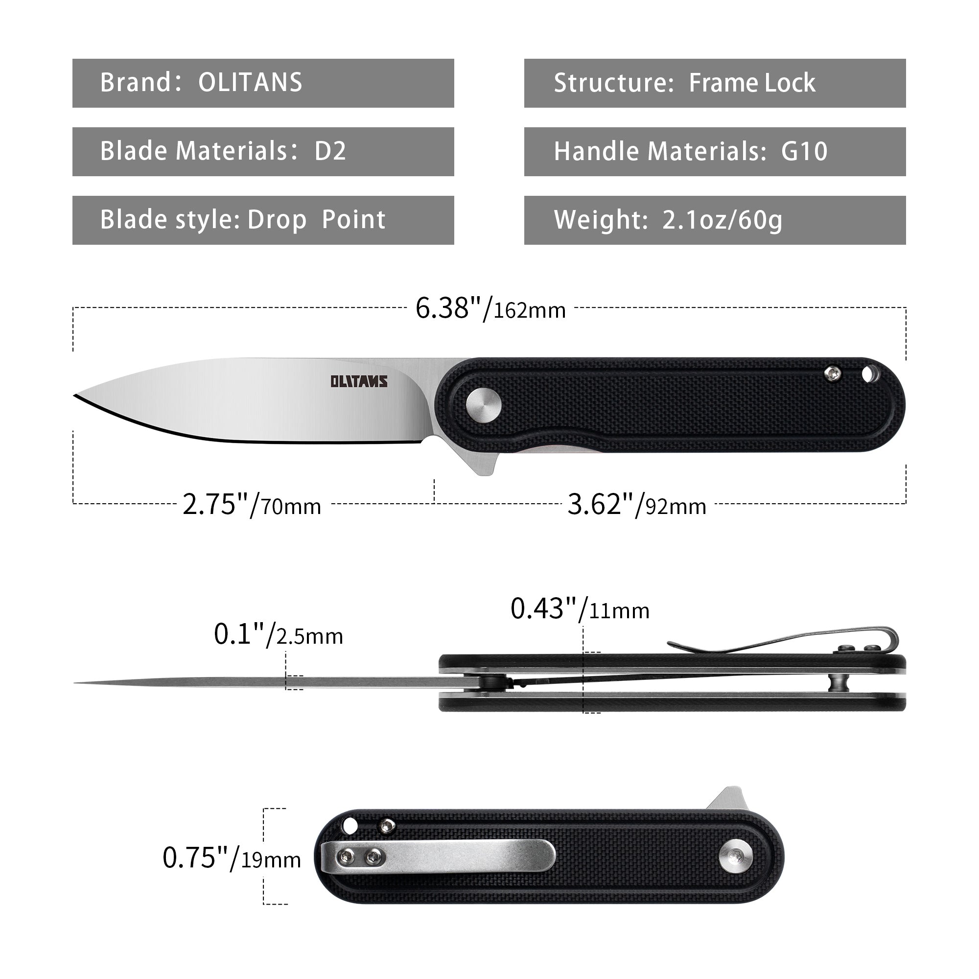 Rocket Pocket Knife (2.75''+D2+G10)-Liner Lock-Flipper-G040