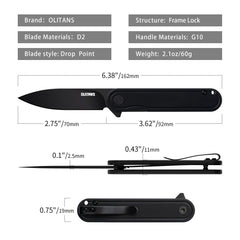 Rocket Pocket Knife (2.75''+D2+G10)-Liner Lock-Flipper-G040