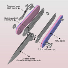 Spaceship Pocket Knife (1.93'' -D2 Blade-G10 Handle)-Liner Lock-Flipper-G048