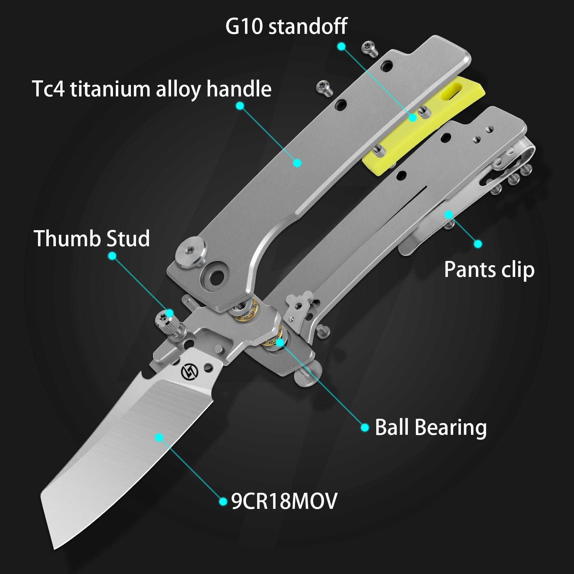 Folding Camping Knife（3.0''+9Cr18Mov+Titanium）-Frame Lock-Thumb Stud-T024