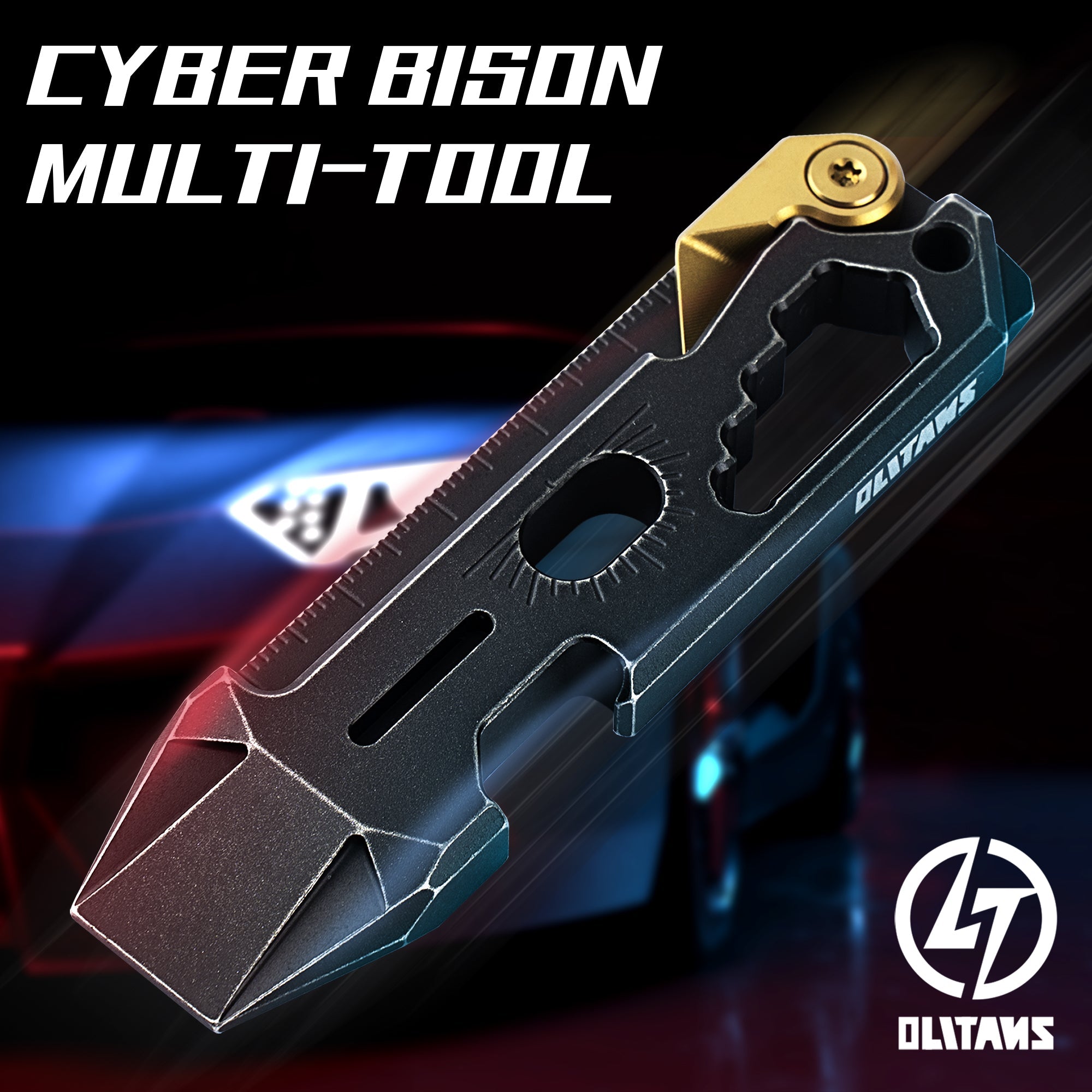 T042 Cyber Bison EDC Pry Bar Titanium Alloy Multitool(Black Coating Stonewash)